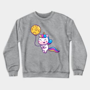 Cute Unicorn with Moon Balloon Cartoon Crewneck Sweatshirt